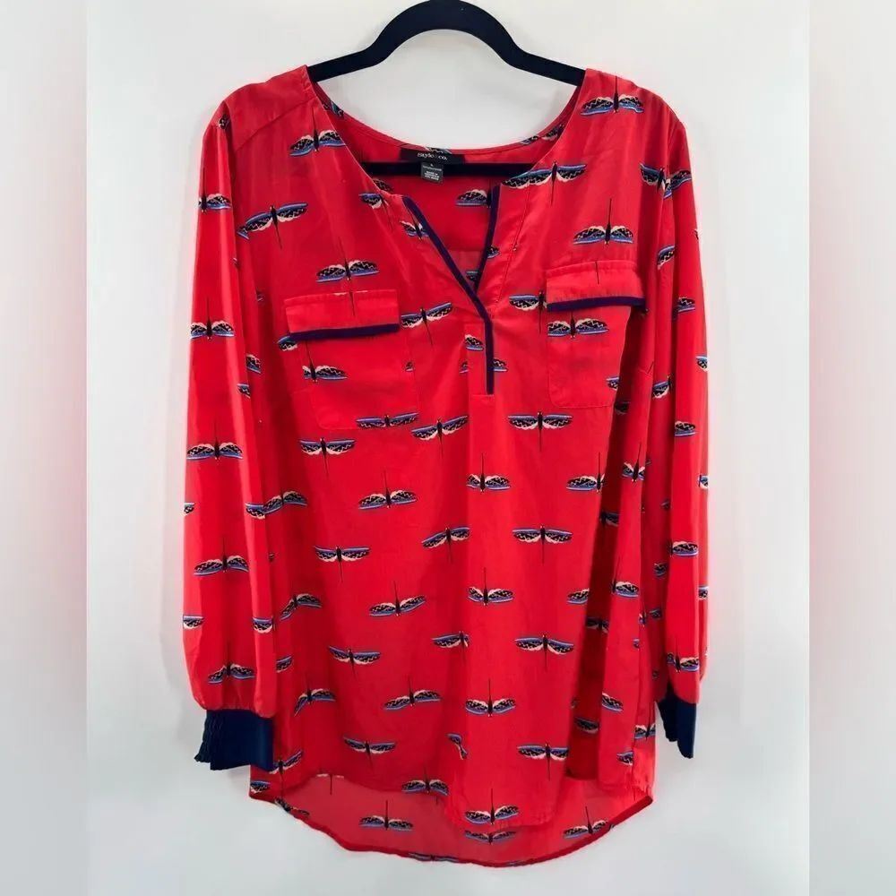 3for$20 Style & Co Fire Flies Red/Pink/Blue Super Cute Blouse size Large